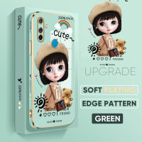 เคสสำหรับ Realme C3 ,Realme C35ฟรีเชือกเส้นเล็ก + การ์ตูนน่ารักสาวสแควร์ขอบปลอกชุบหรูหราชุบกรณีโทรศัพท์อ่อน