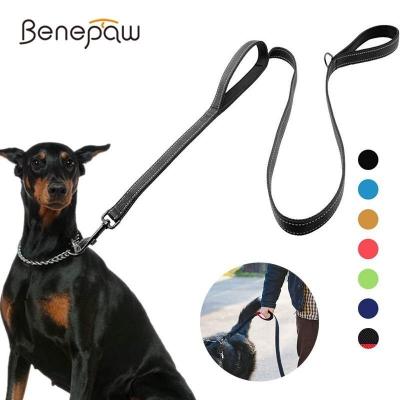 Benepaw Reflective Padded Dog Leash Two Handle Durable Small Medium Large Dog Pet Training Leash Nylon Lead 7 Colors Collars