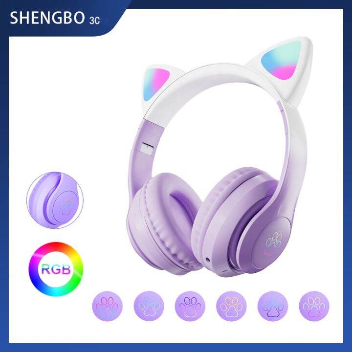 ♭Cat headphone Colorful glow foldable luminous bluetooth wireless