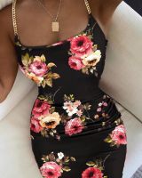 Fashion Chain Decoration Womens Miniskirt 2023 Summer New Flower Print Party Elegant Y2K Tight Cut Strapless Sexy Tight Dress