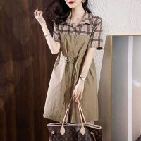 Fashion Brand New Burberry Dress Temperament Casual Shirt Female Long Stitching Plaid Frock Short Sleeve Dress Female