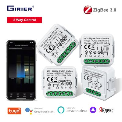 GIRIER Tuya ZigBee Smart Light Switch Module 10A Support 2 Way Control 1/2/3/4 Gang DIY Breaker Work with Alexa Alice Hey Google