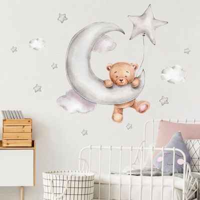 Moon Cloud Big Wall Stickers For Kids Rooms Boys Stars Large Wall Stickers For Childrens Room Bear Bedroom Decoration