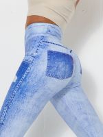 【YD】 Imitation Jeans Printed Pants  Leggings Push Up Sport Butt Waist Leggins