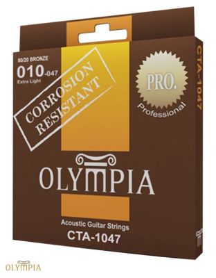 Olympia  CTA-1047 สายกีตาร์โปร่ง เบอร์ 10 แบบ 80/20 Bronze แบบเคลือบ ซีรี่ย์ PRO ของแท้ 100% (Extra Light, 0.010 - 0.047)