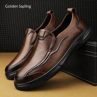 HOT★Golden Sapling ผู้ชาย Loafers Casual รองเท้า Breathable หนังแฟลตชาย Retro รองเท้าหนังผู้ชายแบบสบายๆ Loafers