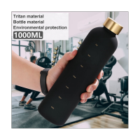 1L Water Bottle with Time Marker 32 OZ Motivational Reusable Fitness Sports Leakproof Frosted Plastic Bottle