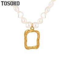 TOFFLO Stainless Steel Jewelry Square Hollow Embossed Pearl Necklace For Womens Elegant Earrings BSP1421