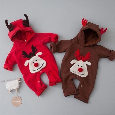 【cw】 BabyClothes AutumnReindeer HoodedSleeve Romper Jumpsuit ToddlerBoys Xmas Romper Clothes 【hot】