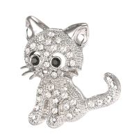 Rhodium Plated Rhinestone Cat Brooch For Women/Men Wholesale lovely Animal Pin Jewelry B354