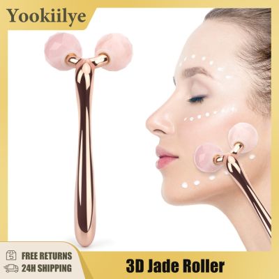 3D Jade Roller Facial Massager Rose Quartz Massage Roller Pink Jade Face Roller Facial Beauty Tools Skincare Gift For Women