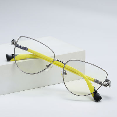 Hotochki Women Blue Light Blocking Glasses Frame for Female Prescription UV400 Full Rim Alloy Cat Eye Anti-Reflective Spectacles
