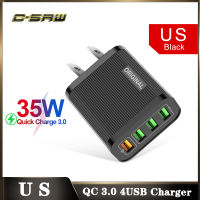 C-SAW 35W Quick Charge 3.0 QC 4.0 US Charger 4 พอร์ตUSBสีชาร์จUSB Travel Charger USปลั๊กอะแดปเตอร์สำหรับIphone 11 Pro Max iPhone X XR Samsung Vivo Xiaomi Huawei OPPO Redmiหมายเหตุ 9S