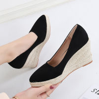 2021 Spring Summer Shoes Women Heeled Shoes Ladies Wedge Heels Retro Brand Women Pumps Casual Woman Wedges 8cm Big Size 42 A3542