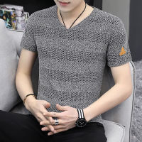 Plain T Shirt Men Summer Top Vintage Streetwear Knitted Black T Shirt V Neck Short Sleeve Tee Casual Plus Size