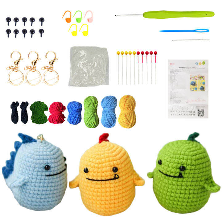 Beginner Crochet Kit 3 PCS Cute Dinosaurs Complete Crochet Kit for