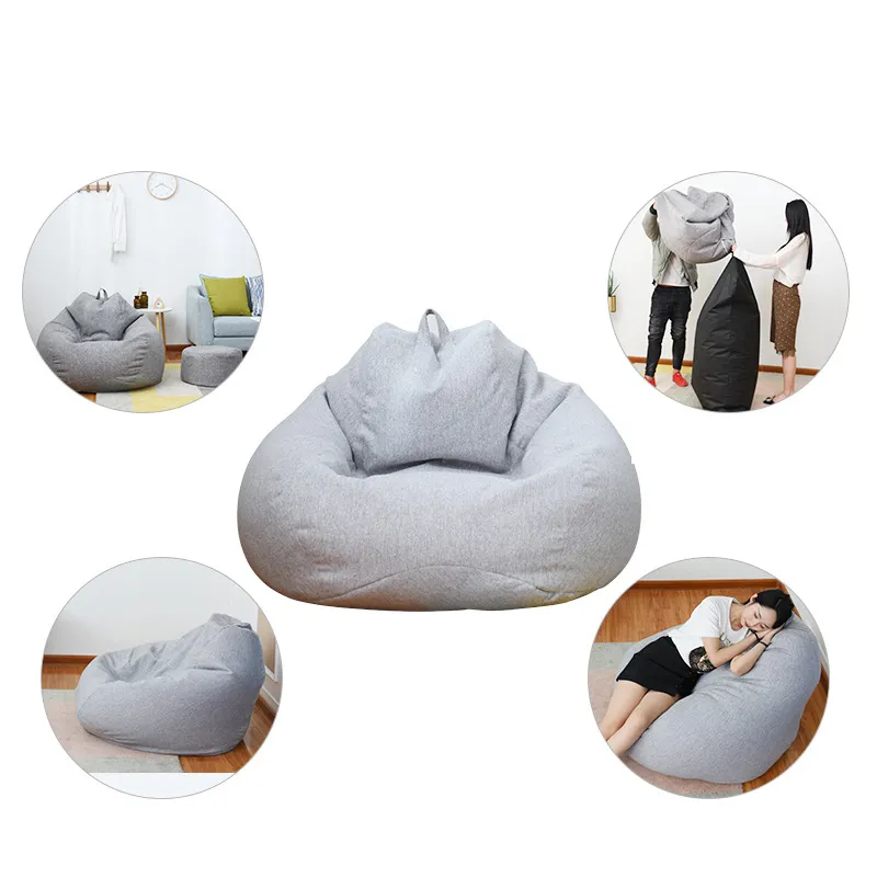 Large Small Lazy Sofas Cover Chairs Without Filler Linen Cloth Lounger Seat  Bean Bag Pouf Puff Couch Tatami Living Room