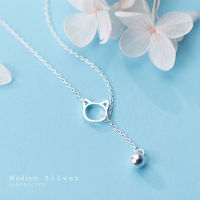 Modian New Arrival Fashion Real 925 Sterling Silver Cat And Bell Cute Chain Necklace Pendant For Women Exquisite Animal Jewelry