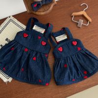 Four Seasons Pet Denim Love Strap Dress Pet Cat Dog Strap Dress Pumpkin Dress Bears Teddy Schnauzer Dog Dress Puppy Clothes Dresses