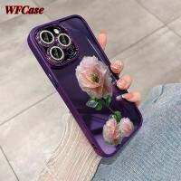 WFCase สำหรับ iPhone 15 14 Pro Max 13 Pro Max 12 Pro Max 11 Pro Max Plus Frost Setting Flower (+ ฟิล์มเลนส์) เคสเลนส์โทรศัพท์ติดเพชรสีชมพูกรอบป้องกันกล้องแบบเต็ม