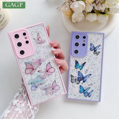 Luxury Glitter Butterfly Case for Samsung Galaxy S23 Ultra S22 Plus S21 S20 FE A14 A54 A53 A33 A32 A12 A52S Bling Clear Cover Phone Cases