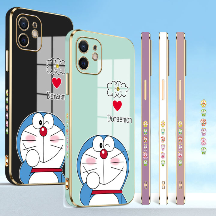 เคสโทรศัพท์สำหรับ-realme-c2-c20-c20a-c3-c55-c35ที่มีสายคล้อง-การ์ตูนโดราเอมอนชุบชุบเคลือบฝาหลังนุ่ม