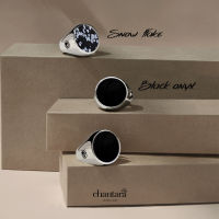 CHANTARA แหวนหินตัวเรือนเรียบ แหวนอัญมณี แหวนพลอยแท้ แหวนนิลดำ แหวนสโนวเฟล็ก Black Onyx Ring, Snow Flake Ring, แหวนหินมงคล แหวนชาย แหวนรมดำ เครื่องประดับ