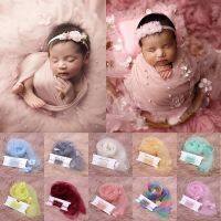 ◐❂ lbfdjq 2 pçs bebê recém-nascido fotografia adereços longo envoltório chiffon contas decoração de flores diy foto cobertor com headbands