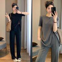 COD Lazy suit womens summer New loose slimming meat-covering split top vertical feeling fashion casual loose wide-leg pants