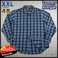 Tommy Hilfiger®แท้ อก 48 ไซส์ XXL เสื้อเชิ้ตผู้ชาย ทอมมี่ ฮิลฟิกเกอร์ สีน้ำเงิน เสื้อแขนยาว เสื้อใส่เที่ยวใส่ทำงานสวยๆ