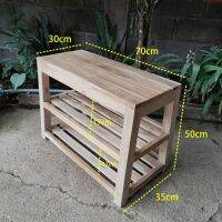 ม้านั่งพร้อมที่วางของล่าง 2 ชั้น ขนาด 30x70x50cm งานไม้ดิบไม่ทาสี