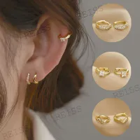 RAISS（1pair）14K Gold-plated Mini Zircon Hoop Earrings Huggie Piercing Earings Cubic Zirconia Cartilage Earring Stud
