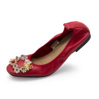 hot【DT】 Leather Multicolor Floral Rhinestone Ballet Flats Wedding Dancing Banana Shoes Womens Flat for