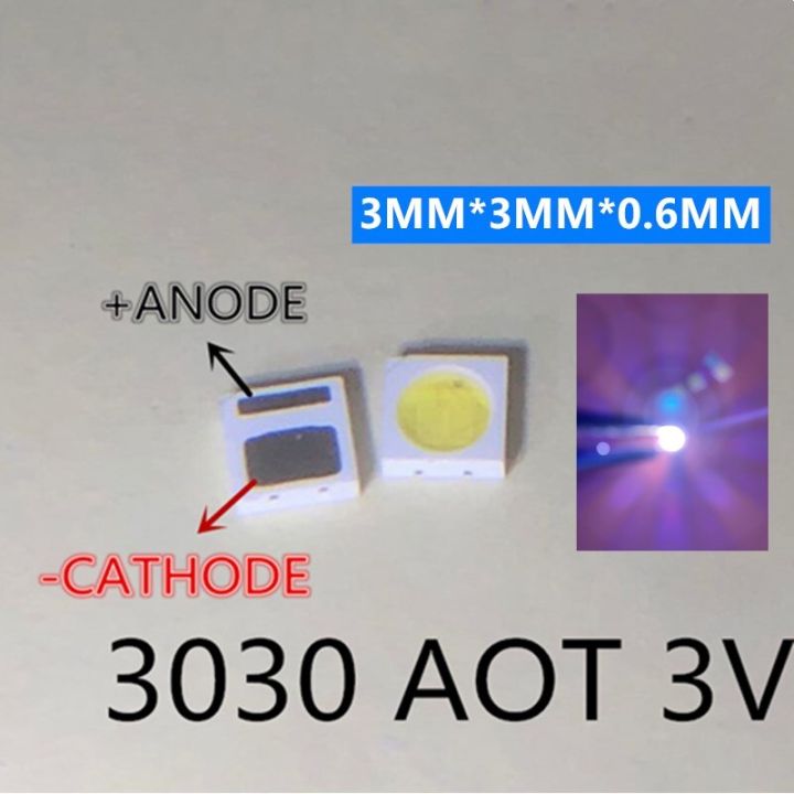 ไฟแบคไลท์สำหรับ AOT 1.5W 3030 3V แบล็คไลท์ LCD สีขาวเย็น94LM สำหรับทีวีแอพพลิเคชั่น3030C-W3C3 EMC 100ชิ้น