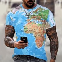 2023 newfunny แฟชั่นฤดูร้อนชายเสื้อยืด3D World map พิมพ์เสื้อยืดผู้ชายผู้หญิงเสื้อผ้าลำลอง shortrt แขน