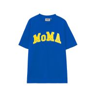 เสื้อยืด ผ้าฝ้าย พิมพ์ลายตัวอักษร MOMA ทรงหลวม ขนาดใหญ่ สีฟ้า สําหรับผู้ชาย