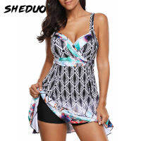 Womens Print Lined Double Up Tankini Top Sets Swimwear Swimsuits with Boy Shorts Tummy Control Two Piece Bathing Bandage Wear