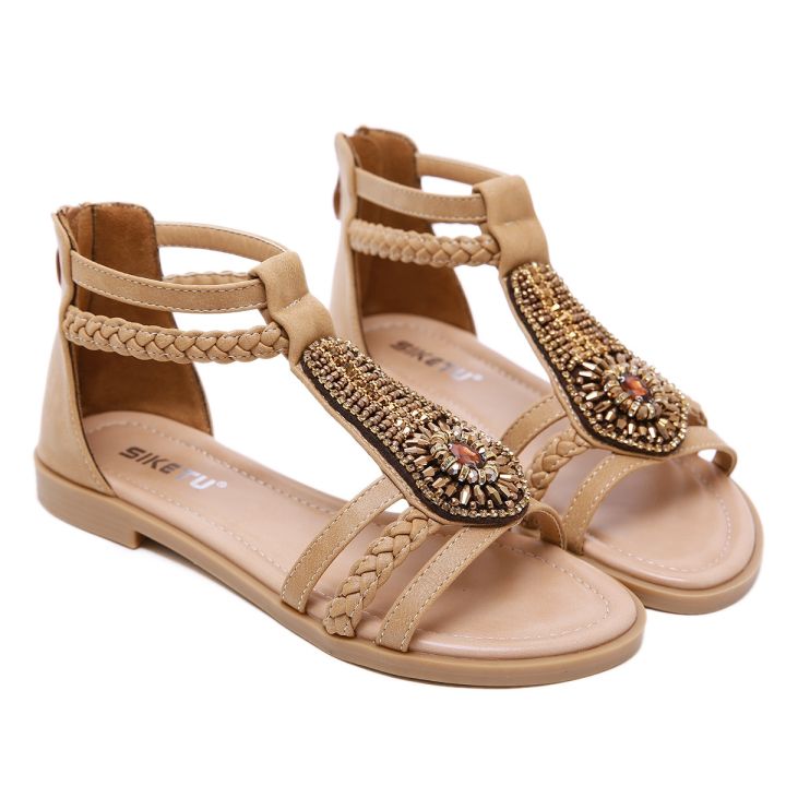 new-2023-summer-sandals-women-wave-sago-retro-beaded-zipper-diamond-flat-shoes-wholesale