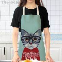 ۩ Cute Cartoon Cat Linen Apron Kids Family Game Sleeveless Aprons Home Household Kitchen Apron for Women Delantal Tablier Cuisine