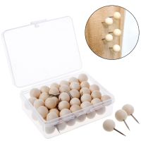 60Pcsset Round Wooden Thumbtack Creative Push Pins Decorative Drawing Wood Head Pin Office School Binding Supplies