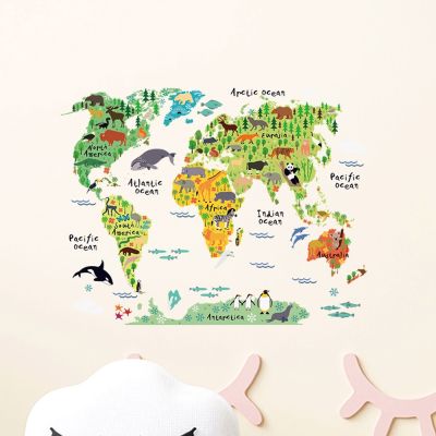 【CC】☁✕✙  Map Wall Sticker Children Bedroom Room Decoration Removable Self-adhesive Wallpaper Supplies