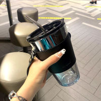 High Temperature Resistant Straw Glass Cups with Lid Bubble Tea Cup with Leather Rope Clear Travel Water Bottle Coffee Cola Cup