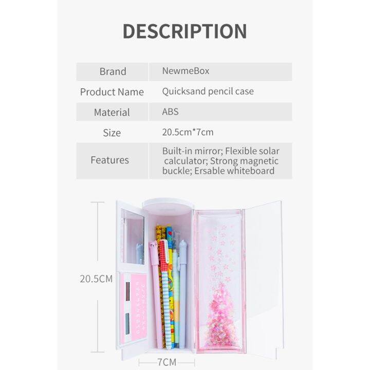 nbx-pencil-case-for-boy-girl-stationery-box-quicksand-translucent-creative-multifunction-cylindrical-pencil-case-school-pink