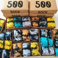 【jw】✜  Men’s New Fashion Tie-dye Calabasas Personality Basketball  Match Tidal Youth Designer Socks 3 Pairs/Box Pack