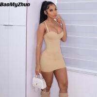 2022 Summer Sexy Solid Spaghetti Strap Mini Dress Women Sleeveless High Waist Party Club Bodycon Dress Female Vintage Dresses