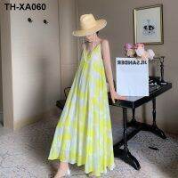 Vacation and printing long strap backless v-neck dress fairy seaside