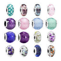 Silver 925 Murano Glass Charms Beads For Women Jewelry Making Butterfly Kiss Geometric ite Facets Flower Sea Christmas Holly