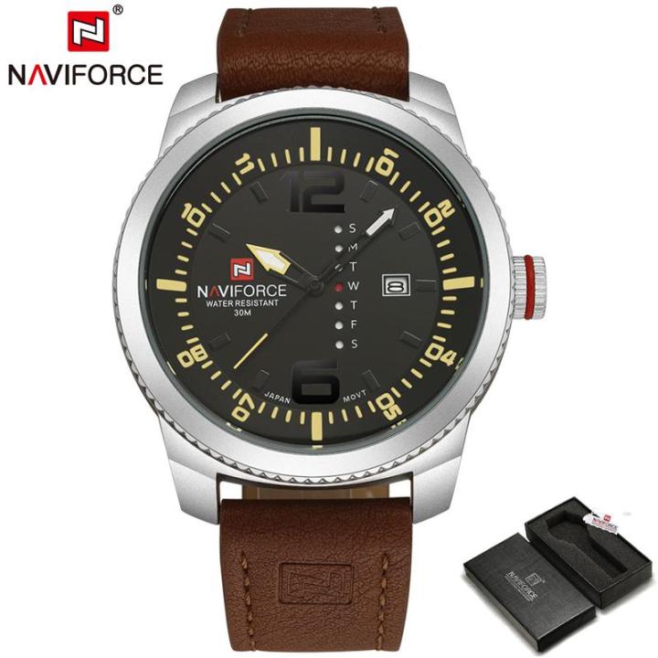 naviforce-นาฬิกาควอตซ์หนังสำหรับผู้ชาย-jam-tangan-sport-ผู้ชายแบรนด์ที่หรูหราใหม่สำหรับกันน้ำผู้ชายทหารนาฬิกาวันที่