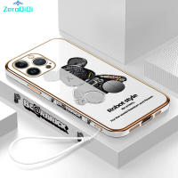 เคสโทรศัพท์ ZeroQiQi สำหรับ iPhone 15 Plus 15 Pro 15 15 Pro Max รูปการ์ตูนสุดเจ๋งฟรีสายคล้องหมี XX หุ่นยนต์หมีรูปแบบหมีชุบขอบสี่เหลี่ยมเคสโทรศัพท์เด็กผู้ชายการชุบหรูหราเคสโทรศัพท์นิ่ม