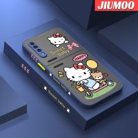 JIUMOO เคส A30s ปลอกสำหรับ Samsung กาแลคซี A50s ลายการ์ตูนแฮปปี้ฮัลโหลคิตตี้ดีไซน์ใหม่ขอบสี่เหลี่ยมด้านข้างบางมีน้ำค้างแข็งโปร่งใสกันกระแทกเคสมือถือแข็งปลอกซิลิโคนคลุมทั้งหมดเคสป้องกันกล้อง